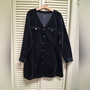 Gap Black Velvet V Neck Button-Down Mini Dress New Or Best Offer